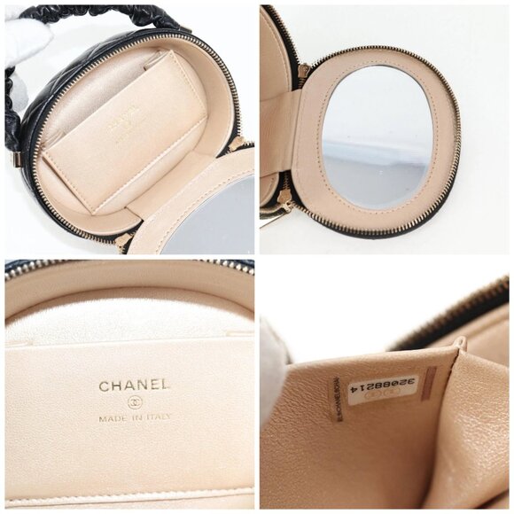 CHANEL Matelasse Pouch Lamb Skin Black Gold CC Auth 132970M - Picture 15 of 16